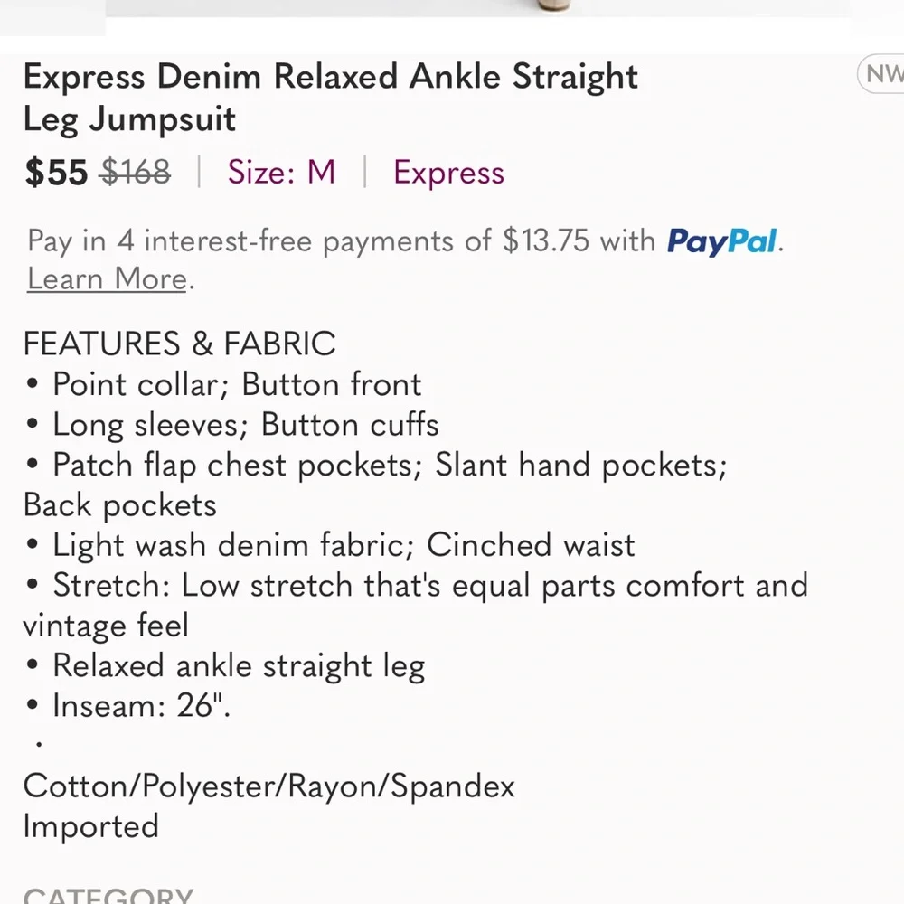 Express Denim Relaxed Ankle Straight Leg Jumpsuit - Picture 3 of 6